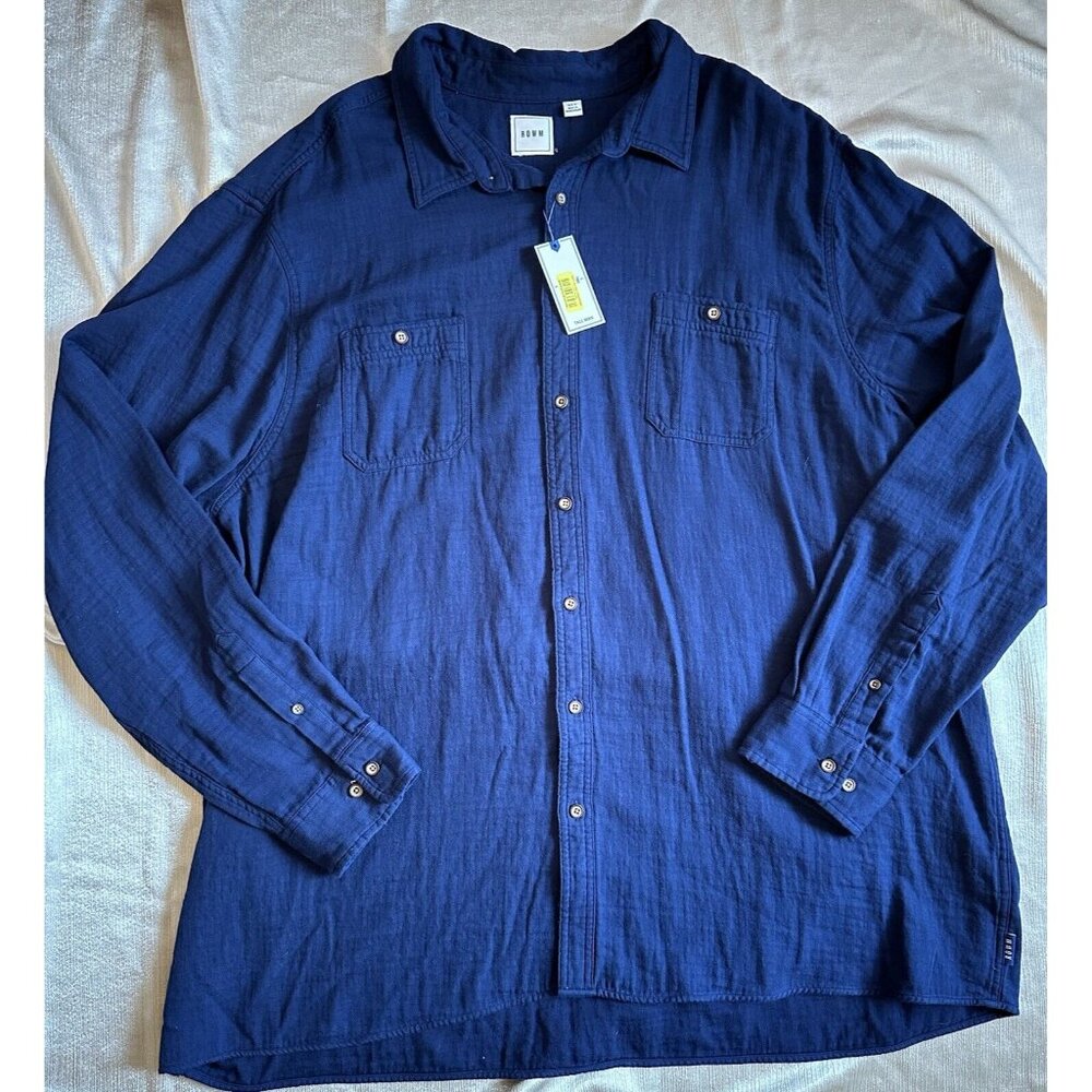 Rowm Mens Shirt 4XT Button Down Long Sleeve SOFT Knit Viscose Cotton NAVY Flanne